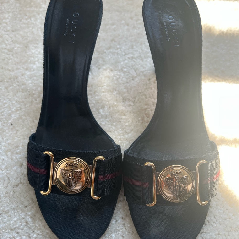 Gucci Black and Gold Mules